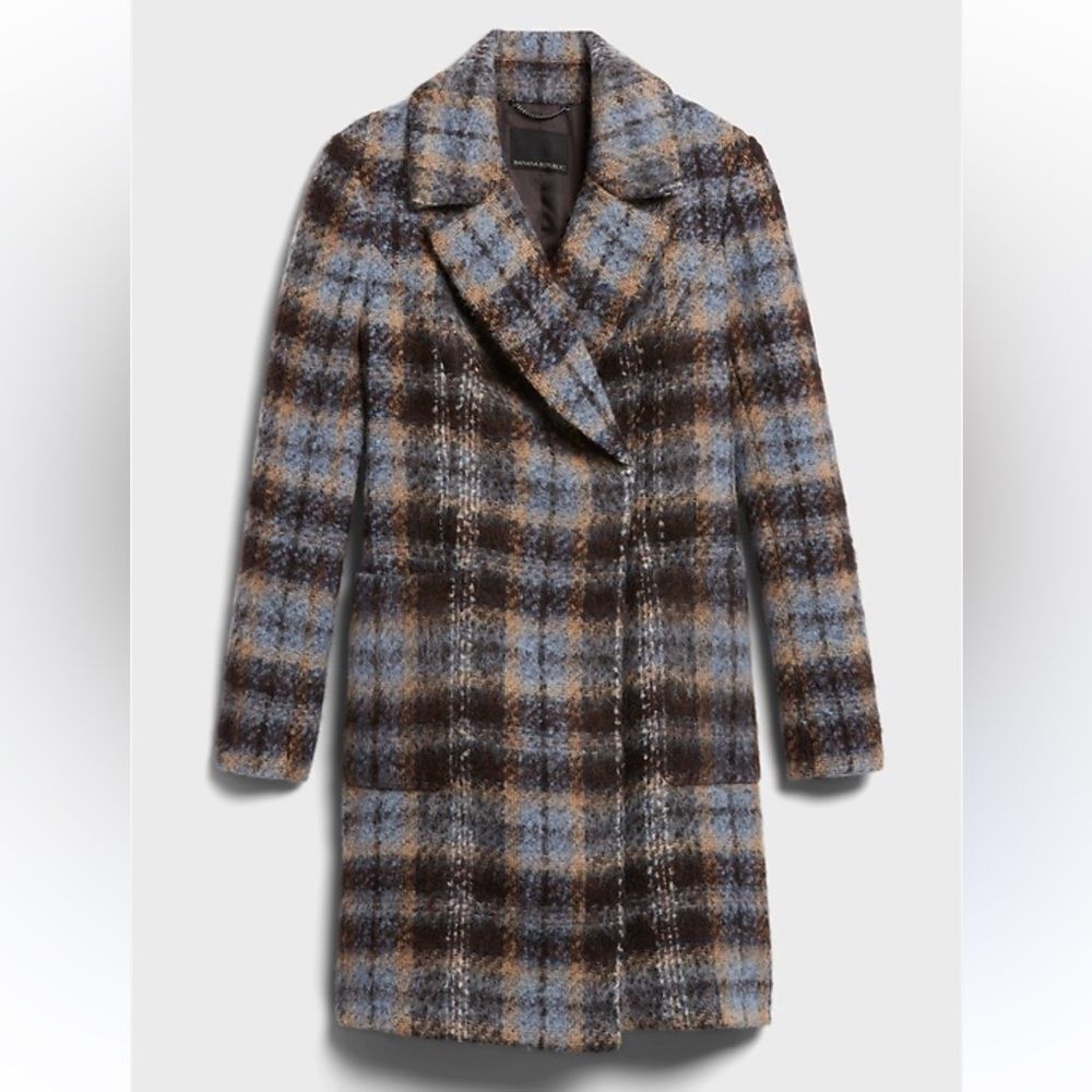 Banana Republic Italian Plaid Blue Brown Wool Blend Topcoat | L - Picture 2 of 10
